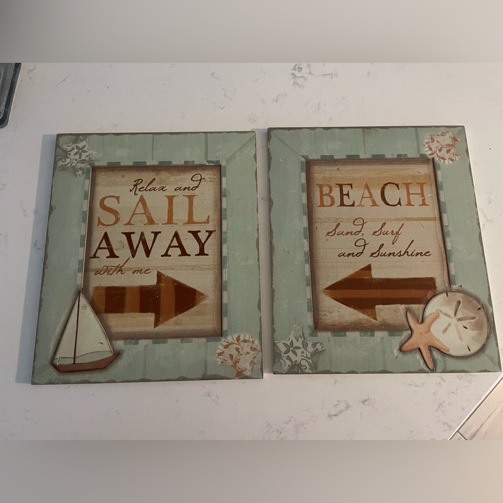 Nautical Themed Wall Art Set - Blue and Brown 10x12